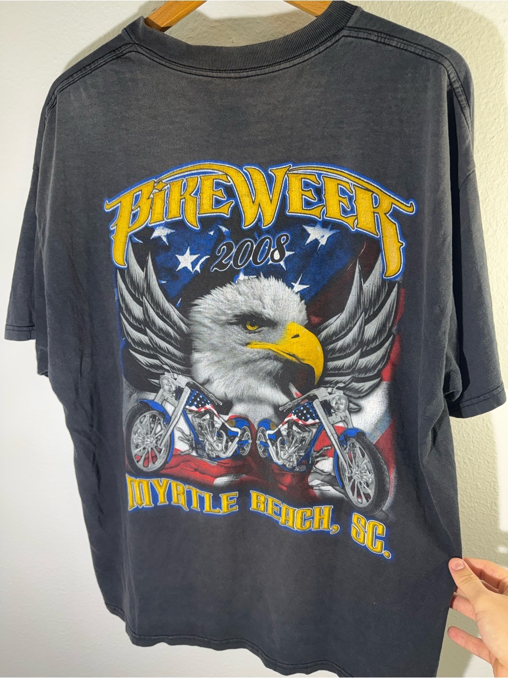 Vintage Faded Bike Week 2008 Myrtle Beach Eagle Graphic Tee - Black